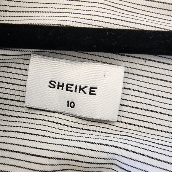 Sheike top pin striped long sleeve notch collar wrap shirt - size 10 - Picture 10 of 10